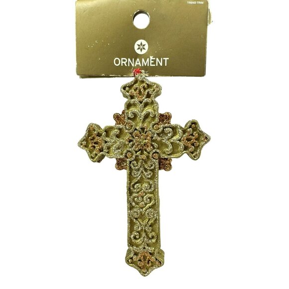 Old World Christmas Holy Cross Ornament Religious Gold Glitter Tree Ornament 4"+ - Picture 1 of 3